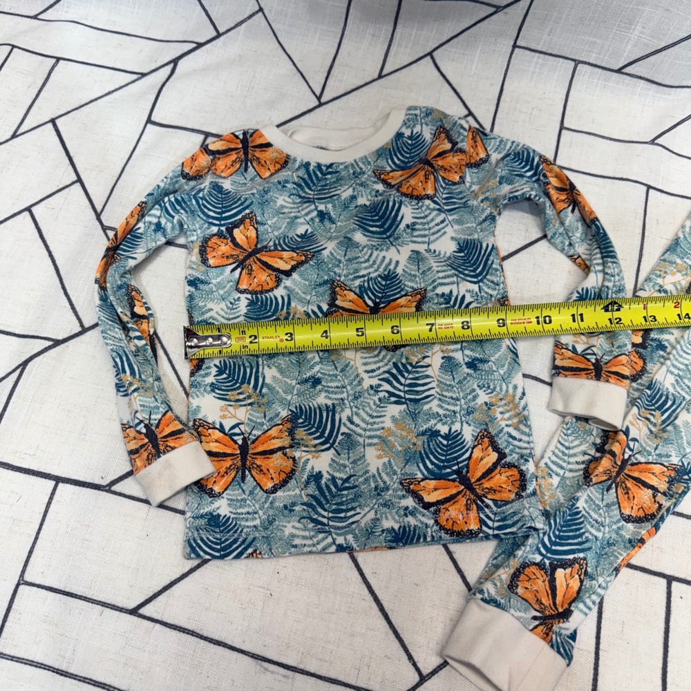 Burts Bees Baby Pajamas 2T Organic Cotton Butterfly Fern 2pc Set Teal Orange - Picture 3 of 11